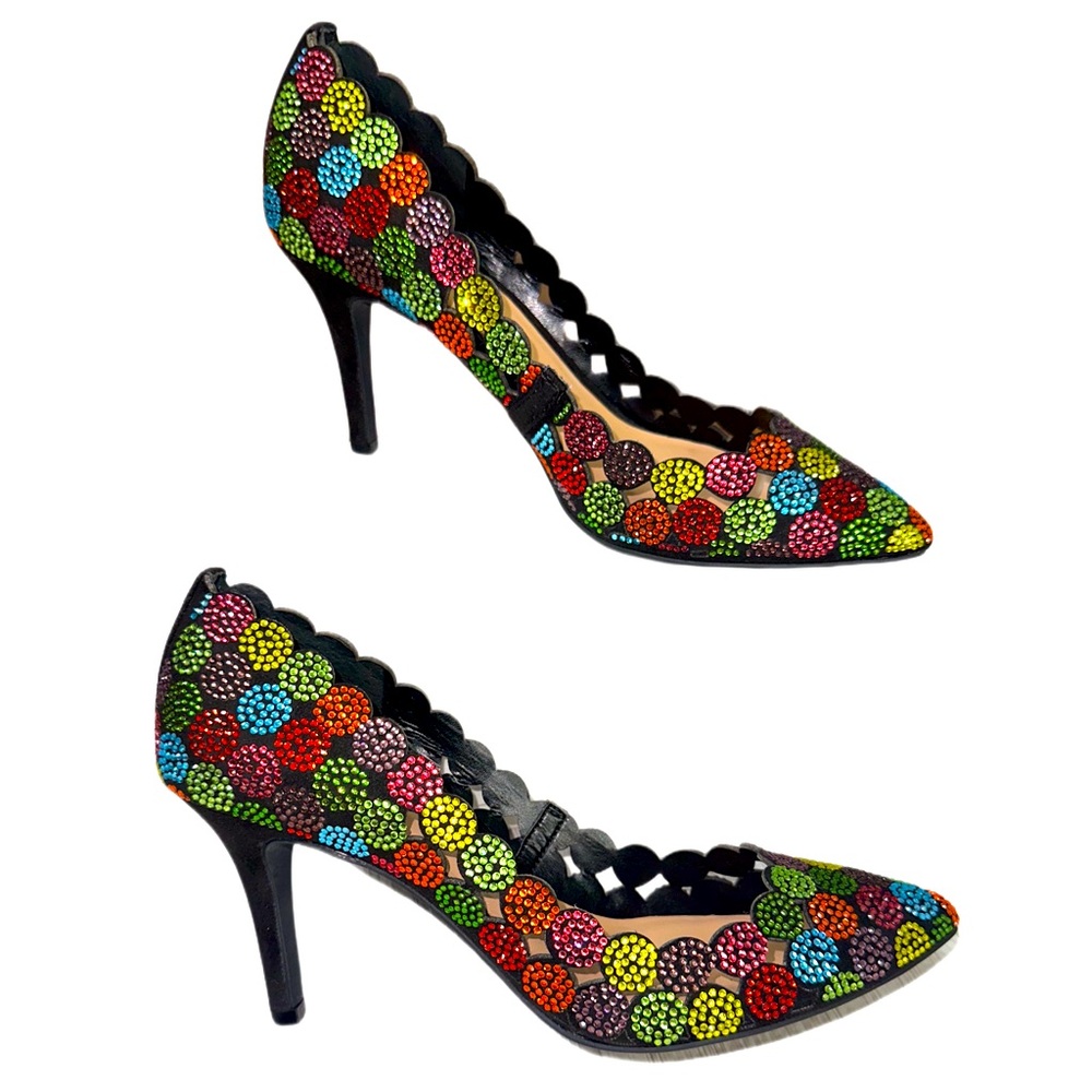 Black with multi colored rhinestones petite heels
